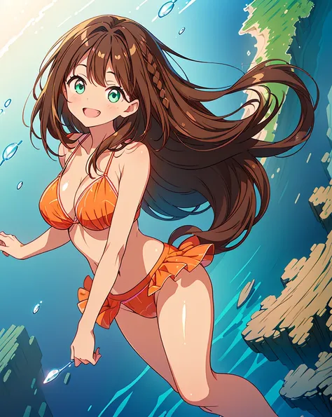 (Highest quality, 32K, High resolution, Masterpiece:1.5), A girl swimming in a beautiful ocean world, Cute anime-style illustrations, god々It has a brilliant and healing power., , Expressing emotions, Have a rich imagination, Cute Japanese Girls, Perfect Hu...