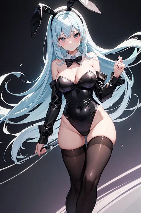 high quality,best quality,masterpiece,4k,8k,(((black bunny girl costume girl))),black bunnygirl suit,high leg costume,groin covered with black pantyhose,show off groin covered with black pantyhose,costume with white collar,eighteen years old girl,great fig...