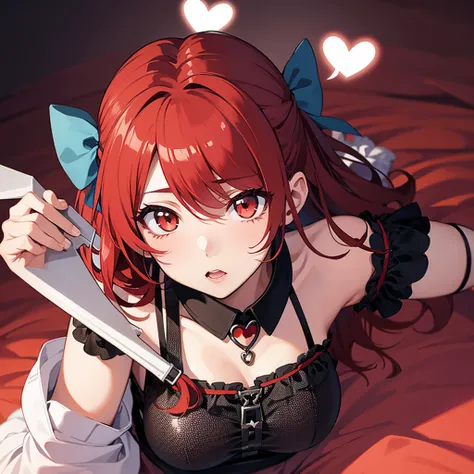 1 Anime Girl ( fly away, passionate look, detailed red hair), kpoop girl style, heart in the eye