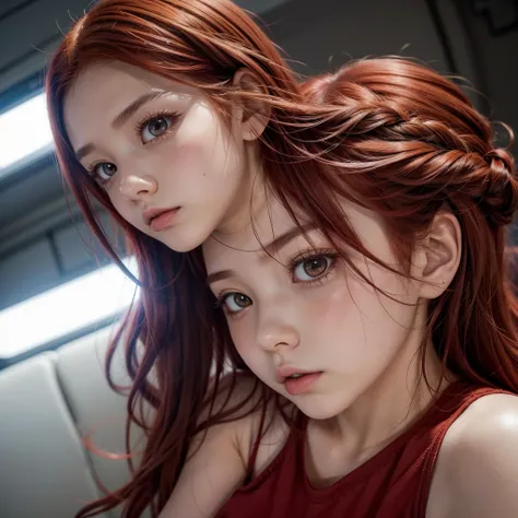 1 Anime Girl ( fly away, passionate look, detailed red hair)