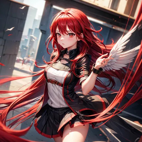 1 Anime Girl ( fly away, passionate look, detailed red hair)