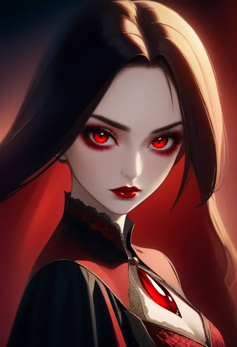 a portrait of vampire with a bloody tear coming down from he eye, an exotic beautiful female vampire, dynamic hair color, dynamic hair style, ultra detailed face, best detailed face, dynamic eye color, ((1single red teardrop, teardrop made of blood coming ...