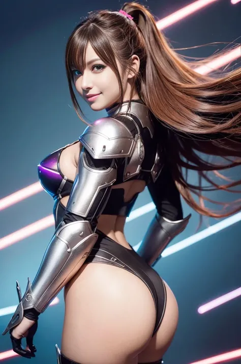 Best quality at best，tmasterpiece，Ultra-high resolution，（Reality:1.4），Detailed details,1girll,Combat posture,cleavage，a beauty girl，mechs，A mechanical，ellegance，Clear focus，gentlesoftlighting，vivd colour，tmasterpiece，cute ass, sexy pose, smile, behind, col...