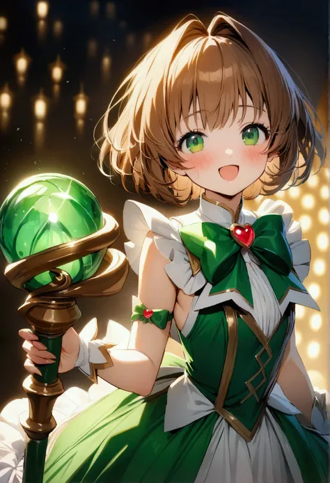 ((greatest masterpiece, ultimate quality, ultra-detailed, movie lighting, perfectly sensual:1.5, pov:1.5, 🔞🏩)), 1girl, super fine illustration, an extremely delicate and beautiful, 8K, Sakura Kinomoto(Cardcaptor Sakura), chestnut brown hair, short hair, em...