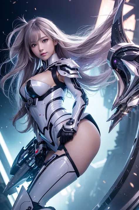 Best quality at best，tmasterpiece，Ultra-high resolution，（Reality:1.4），Detailed details,1girll,Combat posture,cleavage，a beauty girl，mechs，A mechanical，ellegance，Clear focus，gentlesoftlighting，vivd colour，tmasterpiece，cute ass, sexy pose, smile, behind, col...