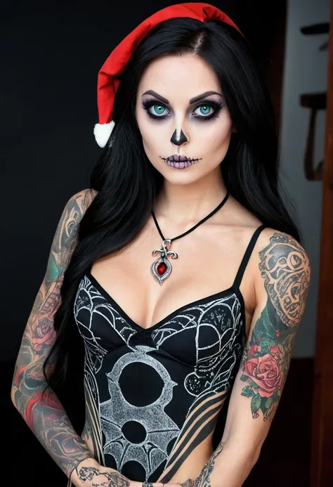 create an image of the most stunningly gorgeous beautiful perfect of a tattooed young sexy stunning gorgeous nightmare before ch...