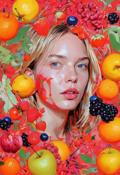 graffit, scribble, Comics by Petra Cortright, best qualityer, work of art, fruit artwork, Representative work, offcial art, proffesional, ultra intricate detailed, 8k, fruit art, coloured background 