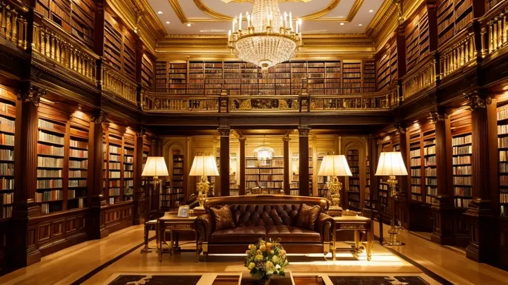 A luxurious library full of gold