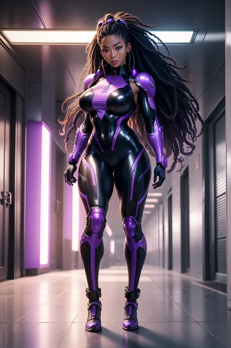 A beautiful, exuberant and young cybernetic android warrior with black African and oriental Japanese and Chinese features, clone of the Greek goddess Athena, with giant breasts, transformed into a super sensual and extremely muscular astronaut, fitness, fi...