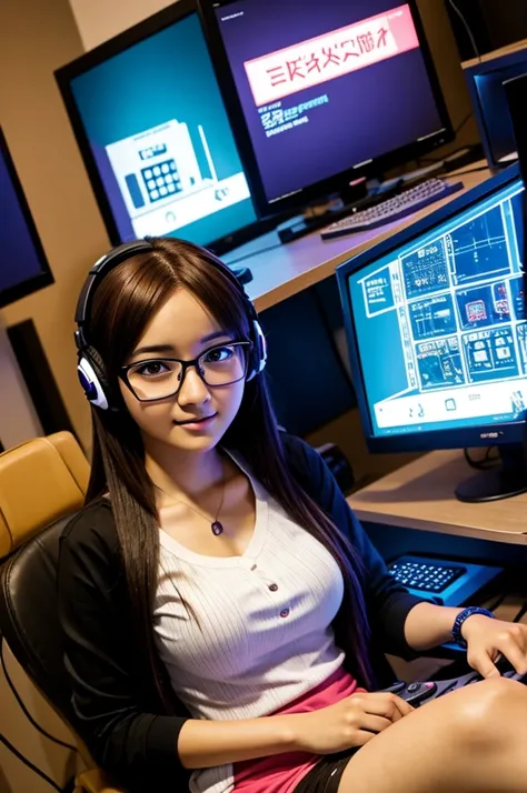 Anime gamer girl with glasses 