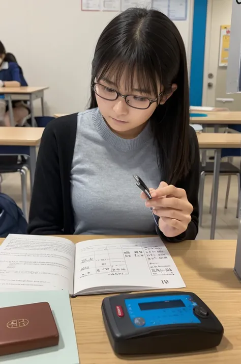 A university student solving a difficult mathematical problem　Japanese
