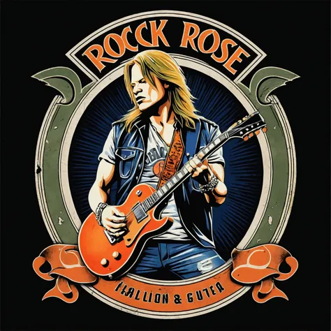 Create a vintage poster of Rock singer "Axel Rose", from the rock band Guns and Roses, destroying a guitar, with soft tones, no background, using nostalgic illustration techniques. A retro design in an old typography and worn textures." The-shirt vector, 2...