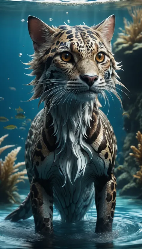 Panorama，A creature in water(best quality，4K，8k，High level，masterpiece：1.2），Ultra Detailed，（lifelike，Photo real，Photo real：1.37），Highly detailed animals，Complex patterns，Realistic lighting，Fantasy Creatures