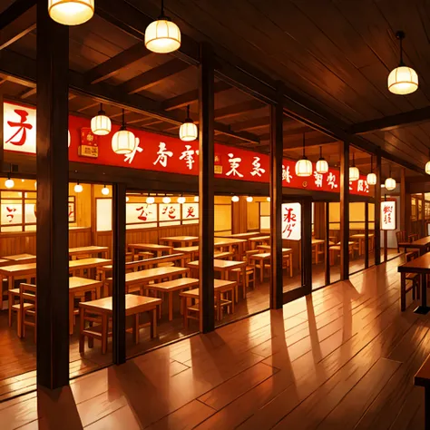 Noodle restaurant inside at night