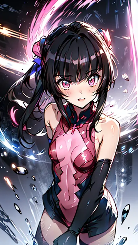 最high quality,  very detailedなcg, pink glow, and shurusha, twin tails, shirabe, shout, anger, one girl, bodysuits,(whole body),e...