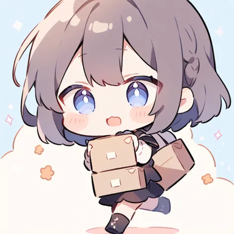 chibi, carrying boxes, cute