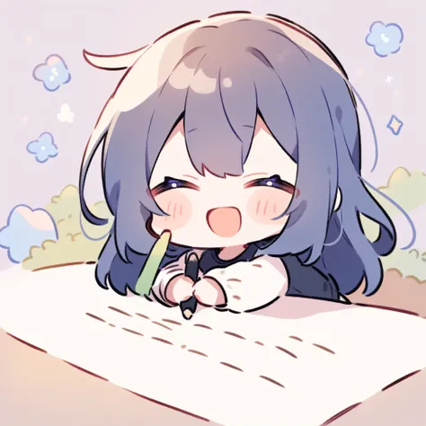 chibi, Happy, Writing
