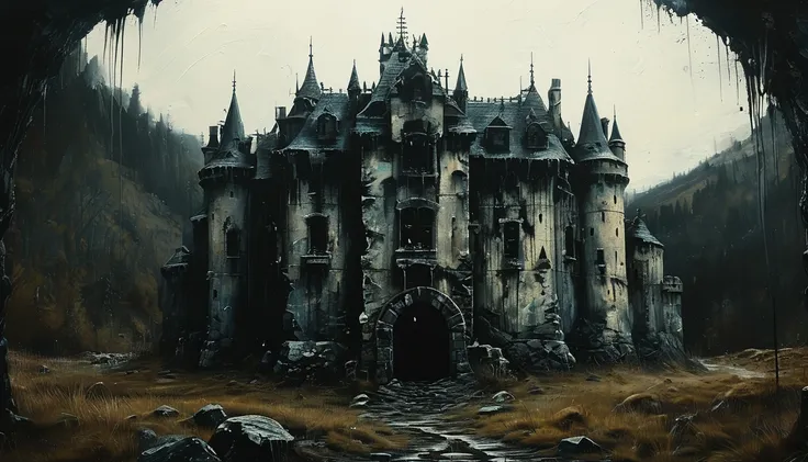 impactful paint of an horror castle    highly detailed,   8k,   sharp,  professional, clear,   high contrast, high saturated, , ...