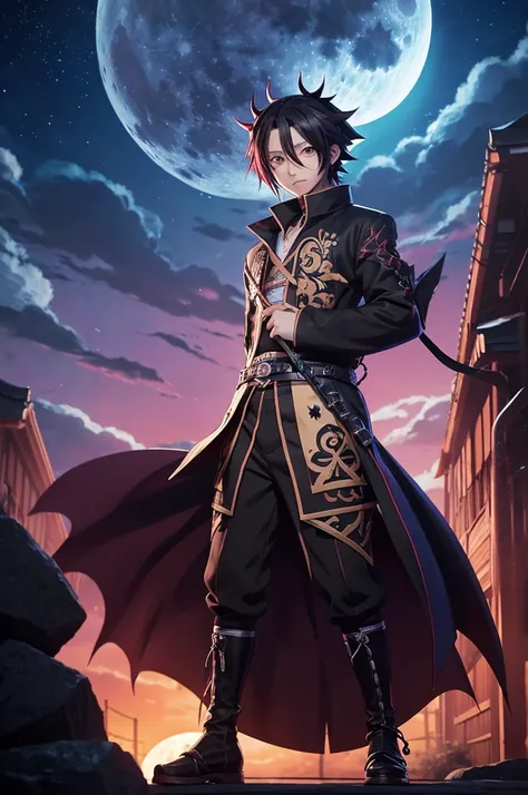 Anime character posing with full body against the background of a full moon, Kimetsu no Yaiba, Demon slayer artstyle, Demon slayer, Demon slayer rui fanart, 8k!!, 8k!, handsome guy in Demon slayer art, Official Anime Artwork, Official Art, 2 0 2 1 Anime, A...