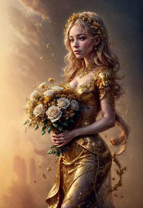 a field of beautiful golden roses flowers,detailed floral arrangements, intricate petal textures, vibrant colors, natural lighting, cinematic composition, ethereal atmosphere, dreamlike quality, seamless integration, harmonious blend, photorealistic, highl...