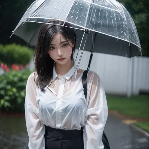 Beautiful woman getting wet in the rain、A beauty without an umbrella、typhoon、Get wet without an umbrella、Beautiful woman in the rain、雨で濡れたBeautyOL、Detailed face、Realistic、beautiful girl、Beauty、Office Lady Uniform、beauty、Beautiful woman、Narrow waist、Handsom...