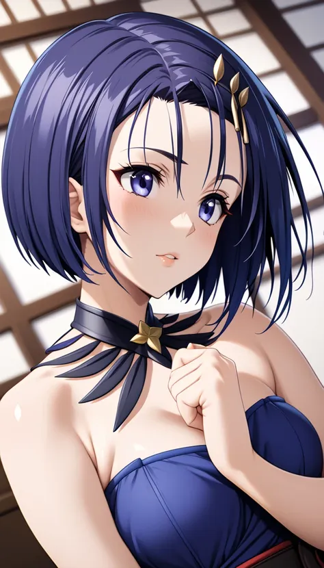 (masterpiece、highest quality、very detailed、4k)、one woman、dark blue hair、short hair、(((haruna sairenji)))、