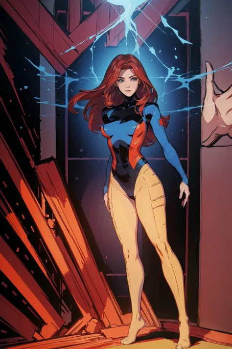 ((full body photo, standing, feet on the ground)),  character jean grey, (masterpiece), best quality, expressive eyes, perfect f...