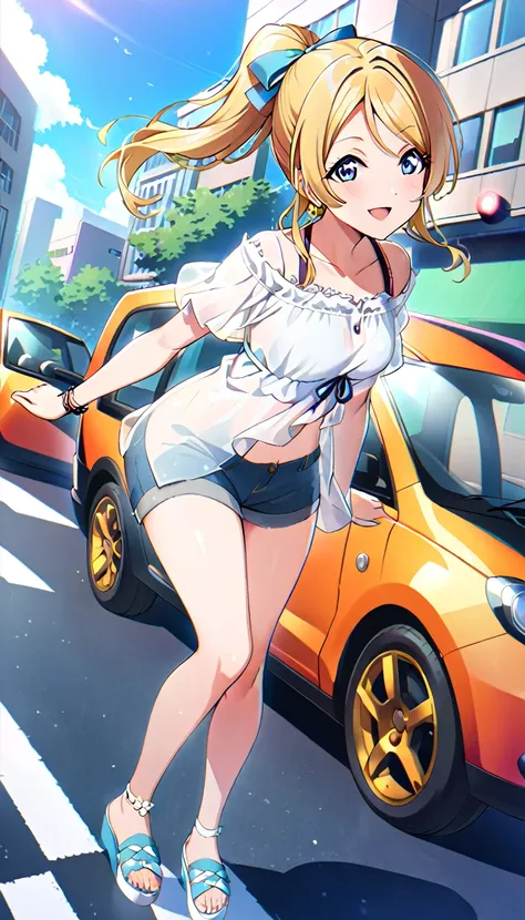 18-year-old adult woman, Eri Ayase, full body, wearing clothes for going out in the city in midsummer, medium chest, id_eli_ayase, city background, 8k