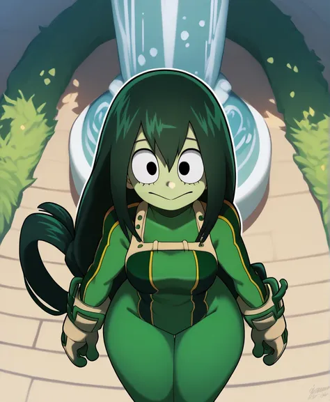 score_9_above, score_8_above, score_7_above, cowboy shot, 1 girl, asui tsuyu\(boku no hero academia\), green fur, very long hair...