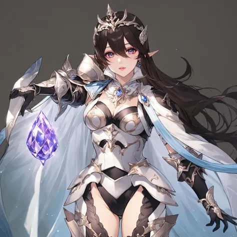 masterpiece, best quality, good quality, Fantasy aesthetics, Highly detailed, shadowverse style, female, elf, black and white hair mix