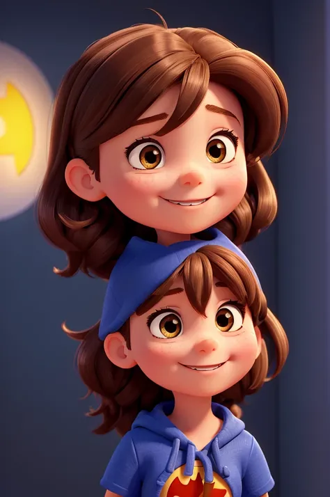 a happy and cute girl, with medium brown hair, wearing a batgirl costume, Background transparent, 4 year old , Pixar-style, ....3d, Cartoon s, face detailed, asymmetric 16k