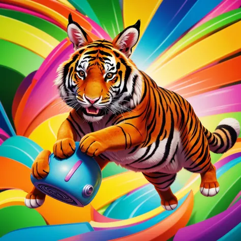 a cartoon rabbit, a cartoon tiger, a cartoon horse, highly detailed, vibrant colors, whimsical, dynamic composition, soft lighting, fantasy, cute, adorable, playful, expressive, dynamic poses, anthropomorphic, digital painting, illustration, colorful, deta...