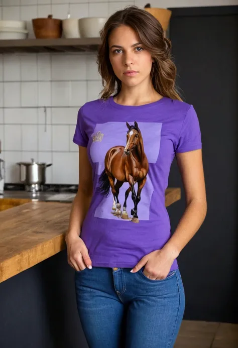 fille sans prix, t-shirt violet, queue de cheval, Fille mince, Fille maigre, fille très mince, corps sexy, chef-d&#39;œuvre, point de vue