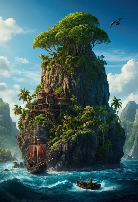 Mysterious Island, by Alexei antonov, cinematic still, (best quality, masterpiece), very aesthetic, perfect composition, intricate details, ultra-detailed, vivid colors