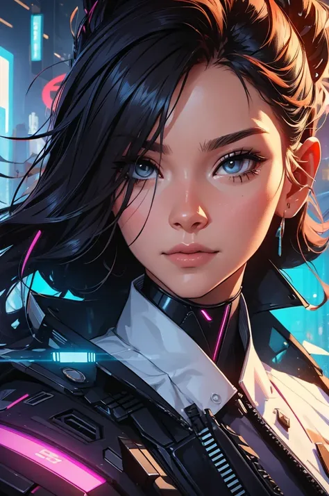 amazing hair, female cyberpunk character scientist, portrait, face shot, close-up