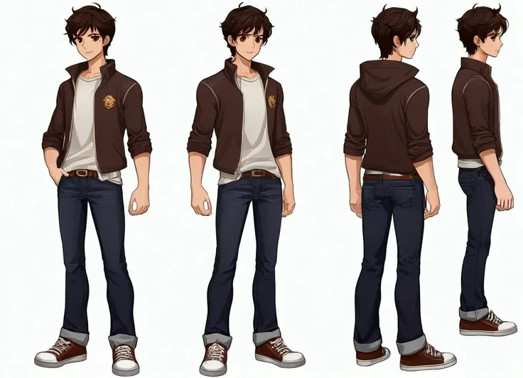  Student of average height 172 cm , with dark brown hair and brown eyes that sometimes glow with a slight glow when he uses his powers. Usually wears casual and comfortable clothing, like jeans and neutral colored t-shirts.