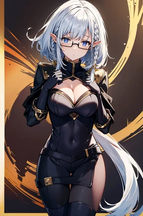 beta
cape, bodysuit, gloves, black leggings
white shirt, frills, pencil skirt, cleavage
glasses