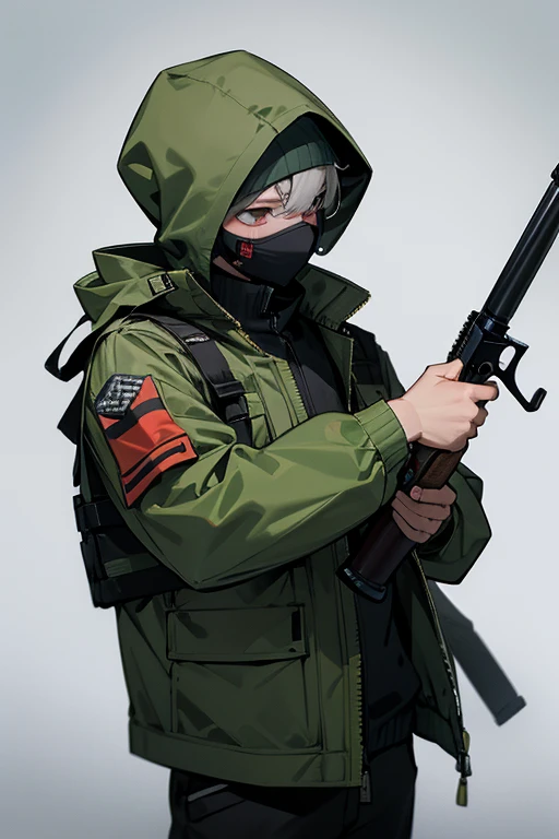 Balaclava,army jacket,full face masked, Break holding shootgun,perfect shootgun,detailed shootgun