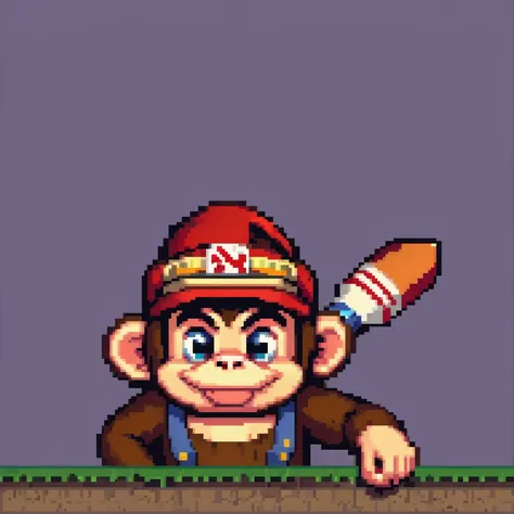 a close up of a person with a baseball cap on, bored ape nft, donkey kong, 2 d sprite, clever monkey with a long knife, characte...