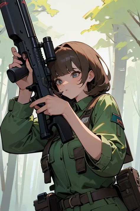 masterpiece,best quality,super detailed,super fine illustration,8k,pov, Break (holding shootgun:1.2),perfect shootgun,detailed shootgun,Break perfect hands,Break background in forest,detailed background,Break she is holding a shootgun.