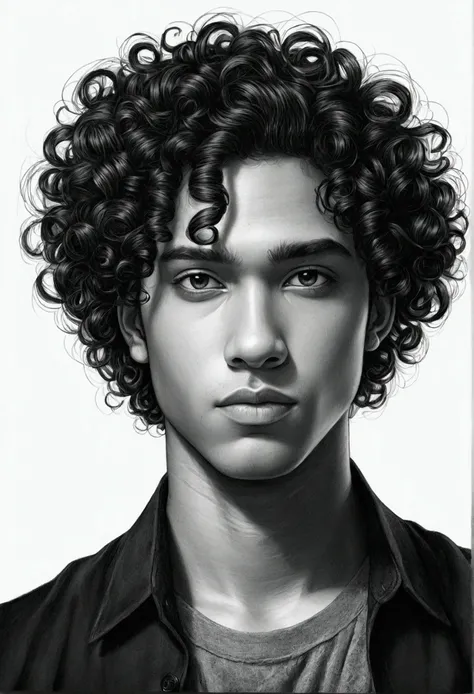  half black, with curly hair, 2D drawing style