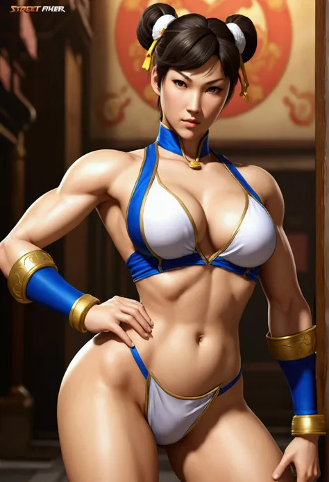 create a characheter just like Chun-Li from street fighter, make her naked and look like a whore