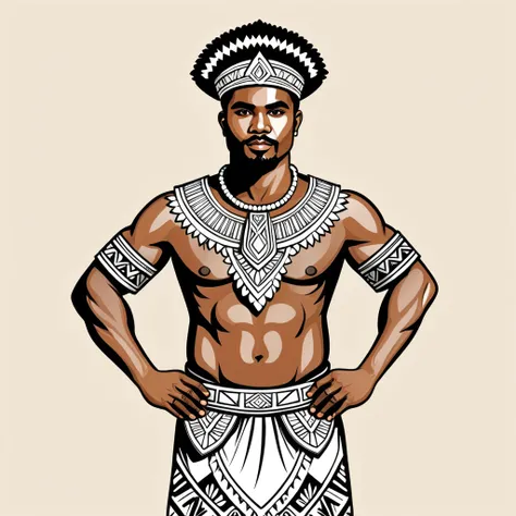 man in fiji folk outfit, vector graphics, strong contours
