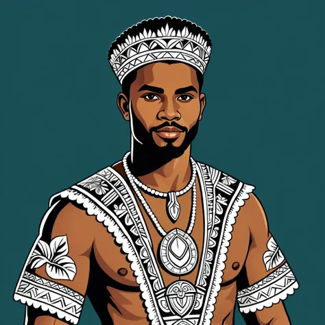 man in fiji folk outfit, vector graphics, strong contours
