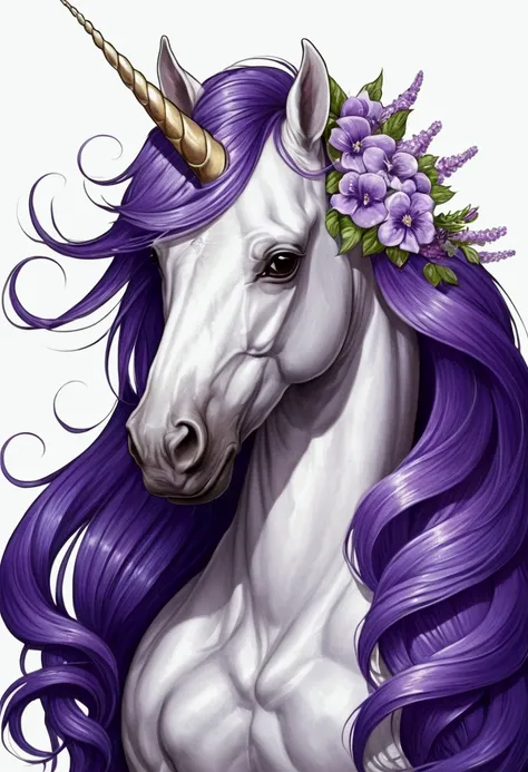 Licorne Anthropomorphe Femelle Détail élevé Cheveux blancs Pupilles violettes