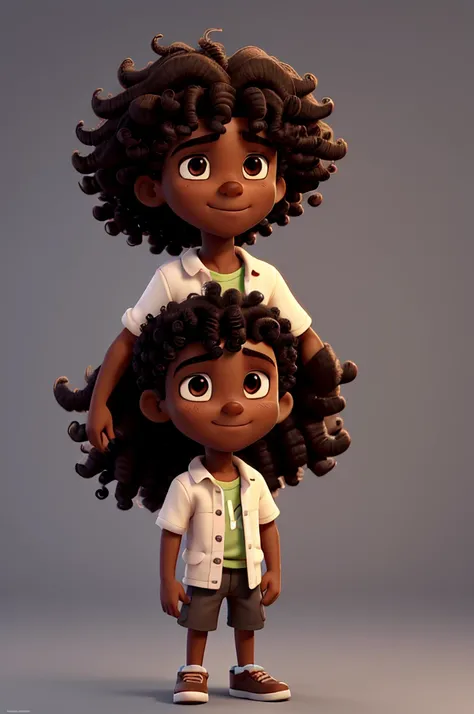 create an image of a dark-skinned boy with curly hair 3d cartoon