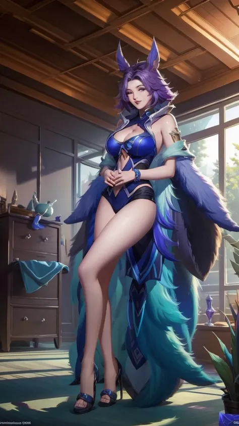 fan qi, league of legends splash art, a detailed painting, sots art, 1girl, big breasts and exposed breasts, ((big breasts:1.21)...