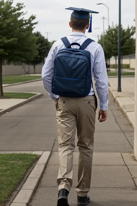 A student who has already graduated leaves his previous high school called "EPBA" (subtle approach to high school acronyms) as he walks away with his back to the institution 