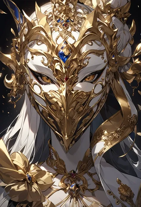 Make a single person wearing a face mask that represents the sin of greed, following the seven deadly sins, just make a mask, make it more ornate, demonstrating luxury and greed