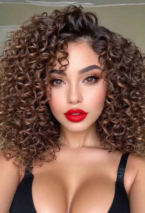 (high qualiy) 1 new, fully body, curly hair, corpo sexy, eyes browns, red lip 